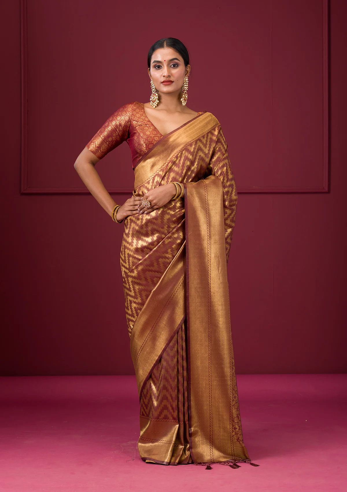 Copper Zariwork Soft Silk Saree - Image 5