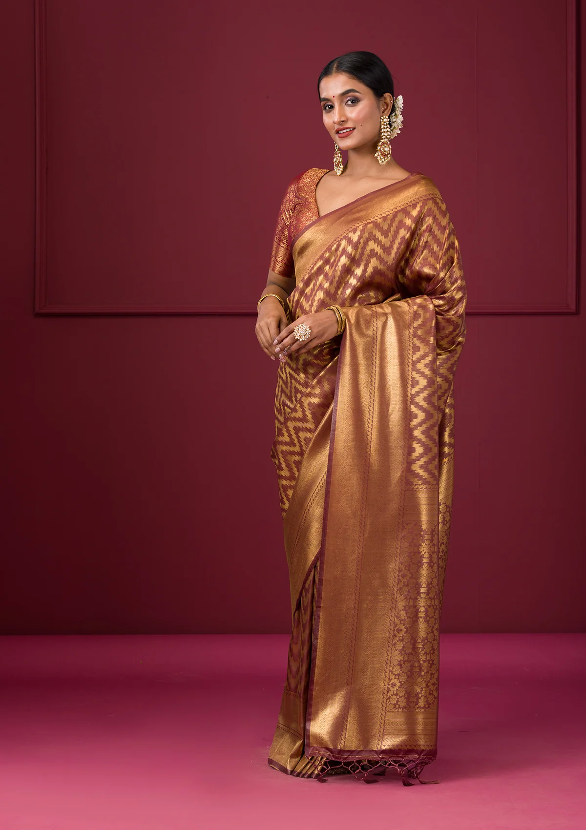 Copper Zariwork Soft Silk Saree - Image 4