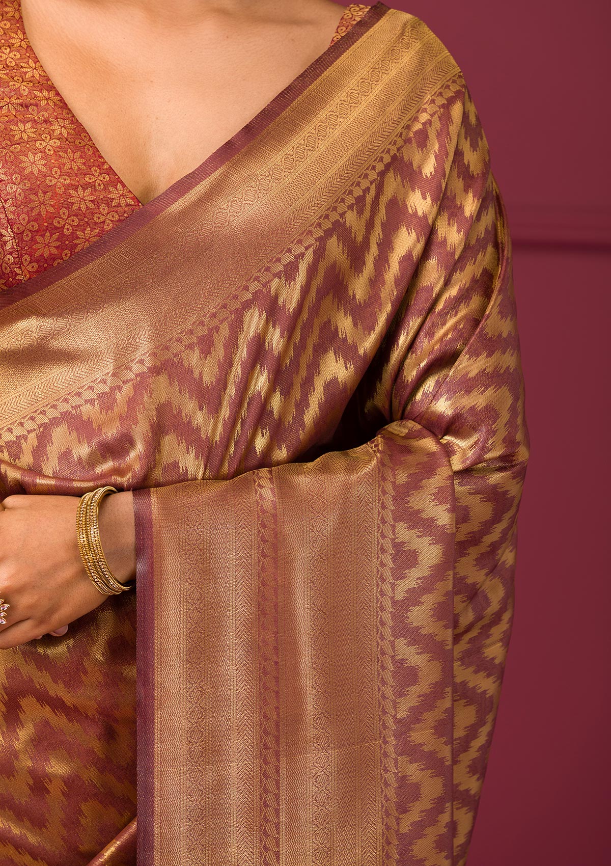 Copper Zariwork Soft Silk Saree - Image 3