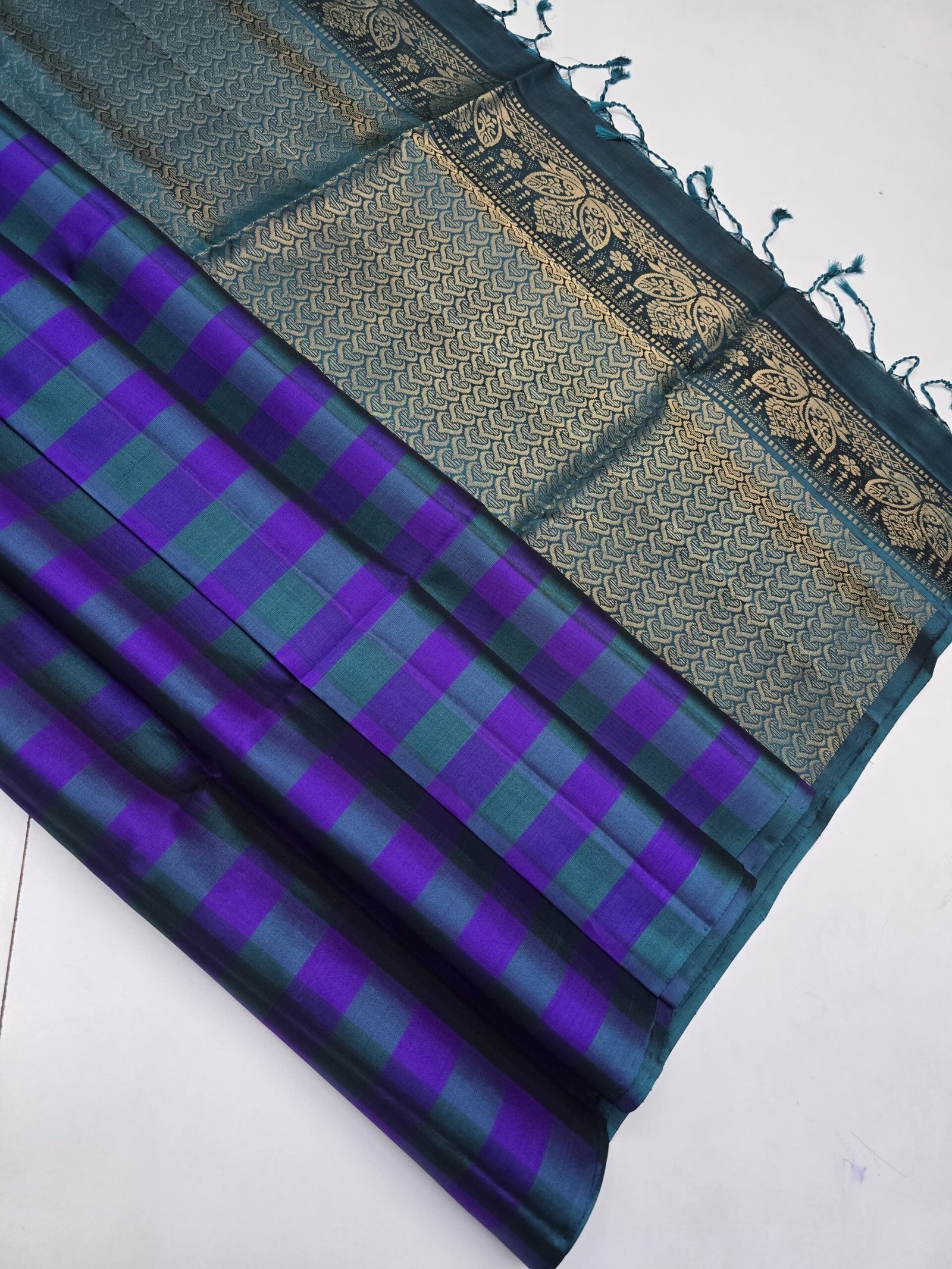 Handloom Kanchipuram Checks Pure Soft Silk Sarees With Silk Mark Certified