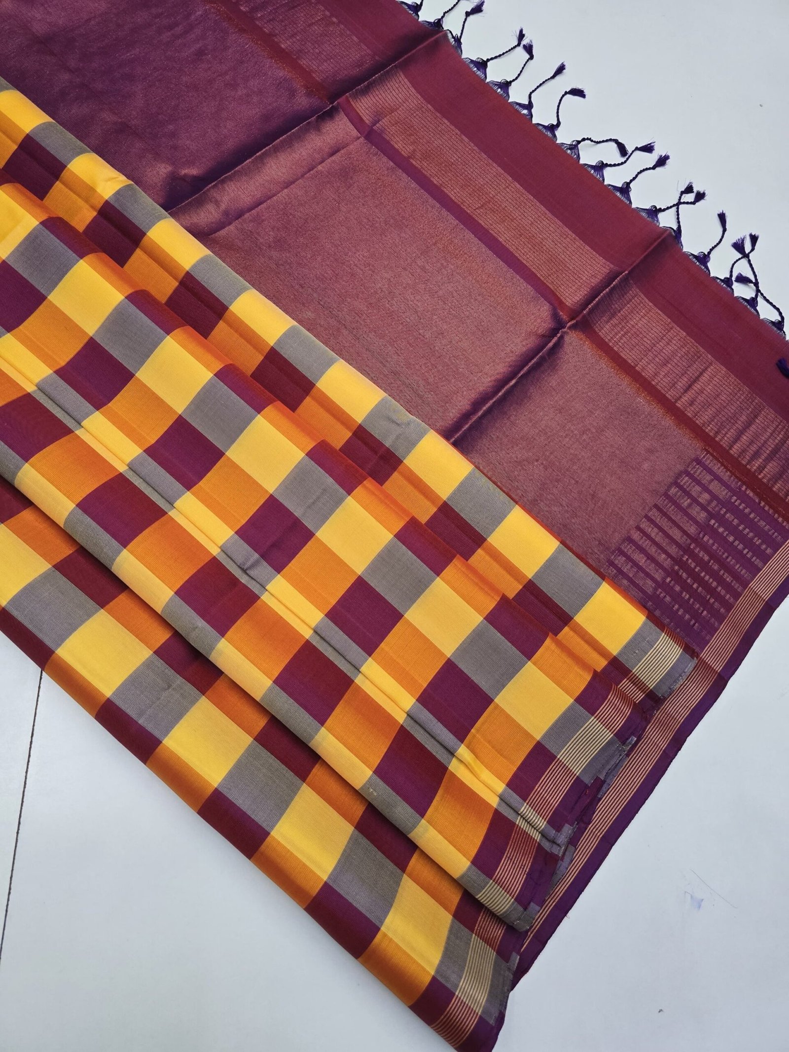 Handloom Kanchipuram Checks Pure Soft Silk Sarees With Silk Mark Certified