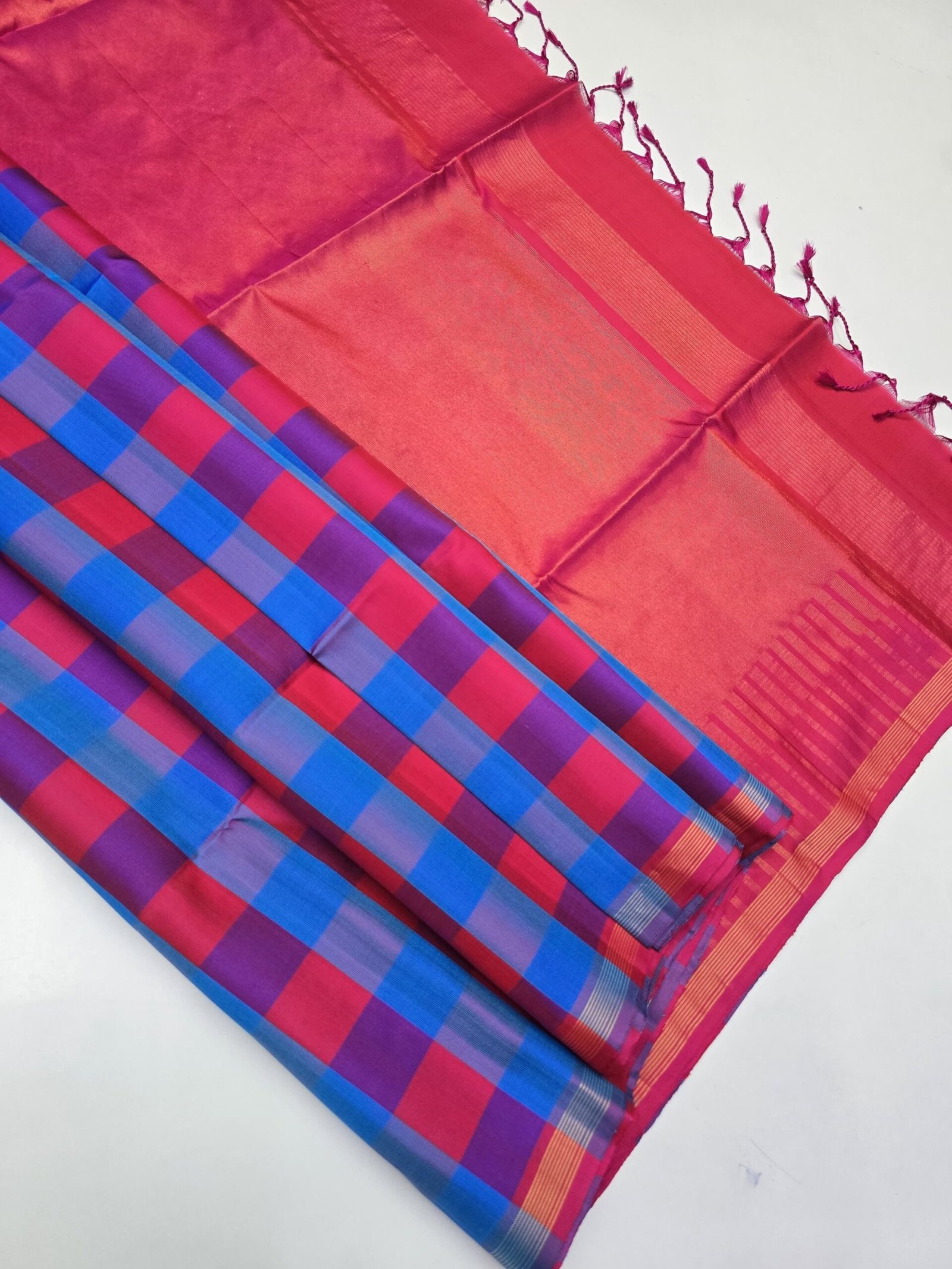 Handloom Kanchipuram Checks Pure Soft Silk Sarees With Silk Mark Certified