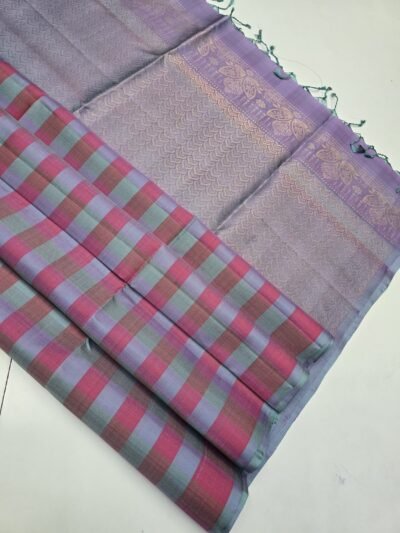 Handloom Kanchipuram Checks Pure Soft Silk Sarees With Silk Mark Certified
