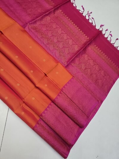 Handloom Kanchipuram Turning Border Pure Soft Silk Sarees With Silk Mark Certified