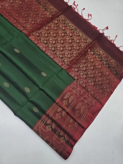 Handloom Kanchipuram Turning Border Pure Soft Silk Sarees With Silk Mark Certified