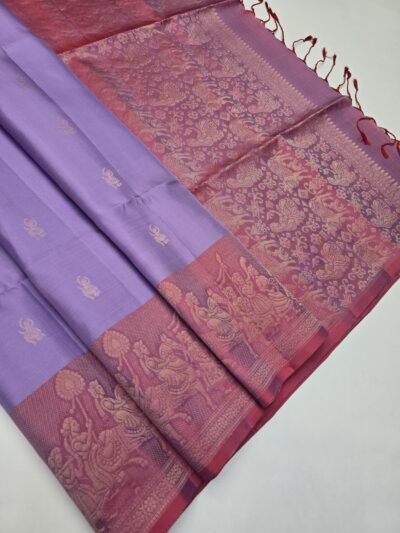 Handloom Kanchipuram Turning Border Pure Soft Silk Sarees With Silk Mark Certified