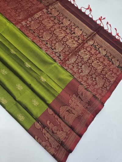 Handloom Kanchipuram Turning Border Pure Soft Silk Sarees With Silk Mark Certified