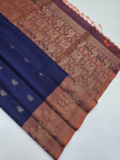 Handloom Kanchipuram Turning Border Pure Soft Silk Sarees With Silk Mark Certified