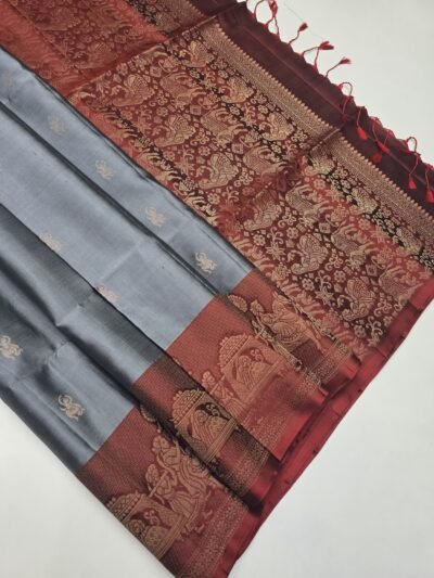 Handloom Kanchipuram Turning Border Pure Soft Silk Sarees With Silk Mark Certified