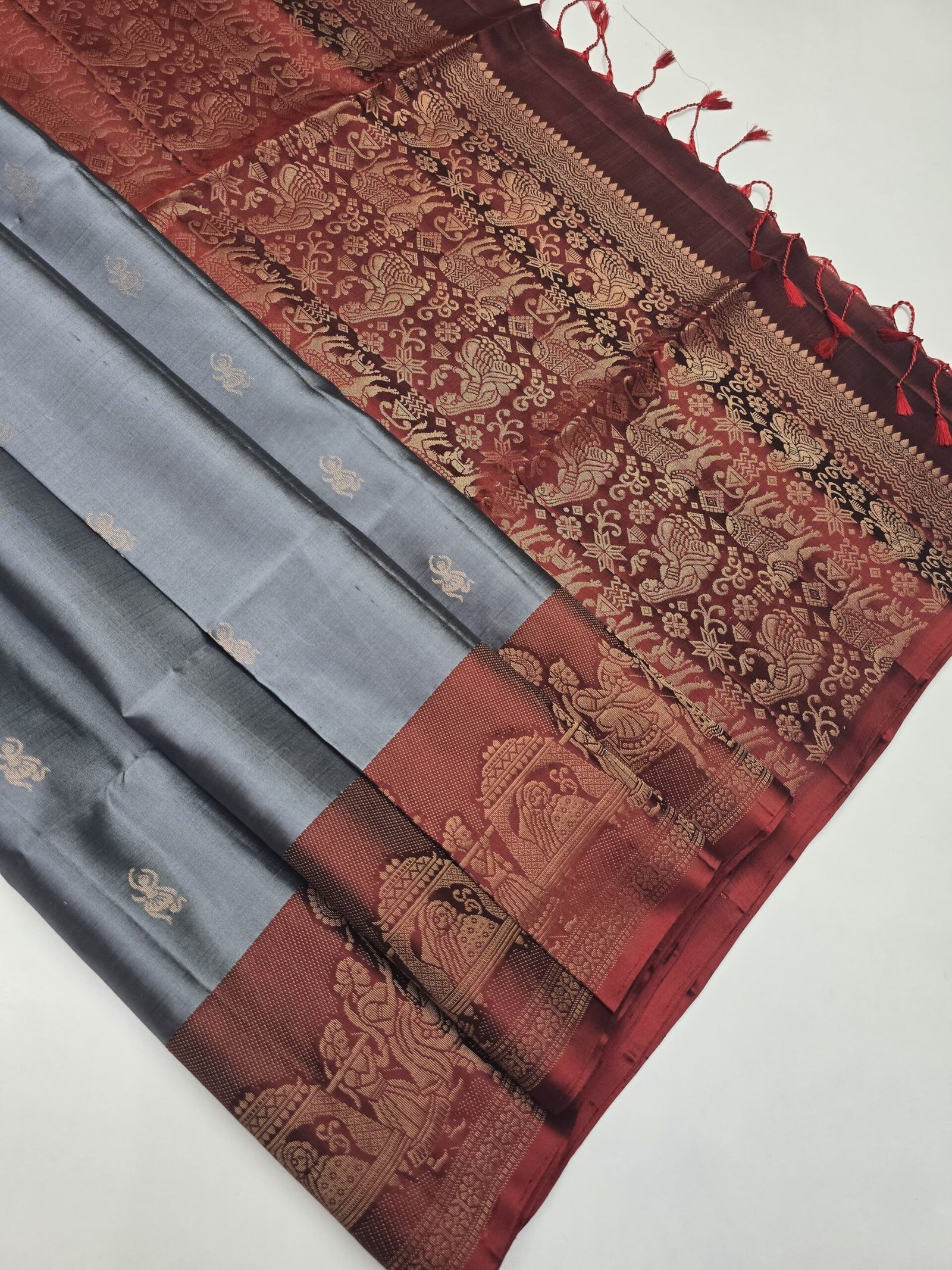 Handloom Kanchipuram Turning Border Pure Soft Silk Sarees With Silk Mark Certified
